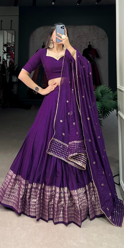 LNB 1906 Purple Color Pure Chanderi Plain With Zari Weaving Work Border Lehenga Choli Wedding, Party, Festive, Events Etc. Delivery 4-6 Working Days Rs 1999 | Lehenga, Bollywood Lehenga, Creative Lehenga, Designer Lehenga, Embroidered Lehenga, Party Wear Lehenga