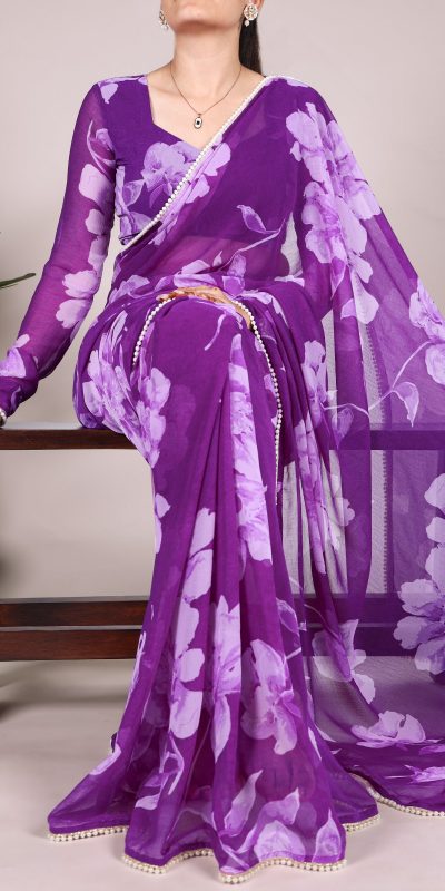 YNF 7011 Purple Color Chiffon Foral Printed Pearl Lace Border Saree Casual, Wedding, Festive, Events . Expected Delivery 4-6 Working Days @1499/- only | Sarees, Bollywood Sarees, Creative Sarees, Designer Sarees, Embroidered Sarees, Ethnic Saree, Modern Digital sarees, Party Wear Sarees