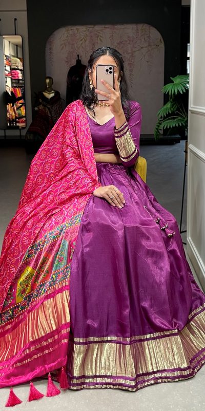 LNB 1653 Purple Color Gaji Silk Dyeing With Lagdi patta Lehenga Choli Wedding, Party, Festive, Events Etc. Delivery 4-6 Working Days Rs 3499 | Lehenga, Bollywood Lehenga, Creative Lehenga, Designer Lehenga, Embroidered Lehenga, Party Wear Lehenga