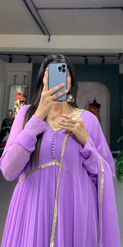 YNF 5102 Purple Color Georgette Plain Sequins Embroidery Lace Gown Casual, Wedding, Festive, Events . Expected Delivery  4-6 Working Days @1749/- only      | Gowns, Bollywood Gowns, Creative Gowns, Designer Gowns, Embroidered Gowns, Party Wear Gowns