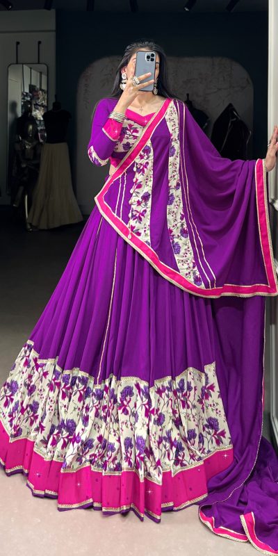 LNB 1618 Purple Color Printed And Original Mirror Hand Work With Lace Lehenga Choli Wedding, Party, Festive, Events Etc. Delivery 4-6 Working Days Rs 4249 | Lehenga, Bollywood Lehenga, Creative Lehenga, Designer Lehenga, Embroidered Lehenga, Party Wear Lehenga