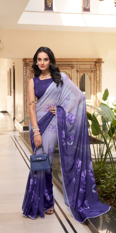 YNF 7038 Purple Color Weightless Marbal Floral Printed Lace Border Saree Casual, Wedding, Festive, Events . Expected Delivery 4-6 Working Days @1549/- only | Sarees, Bollywood Sarees, Creative Sarees, Designer Sarees, Embroidered Sarees, Ethnic Saree, Modern Digital sarees, Party Wear Sarees