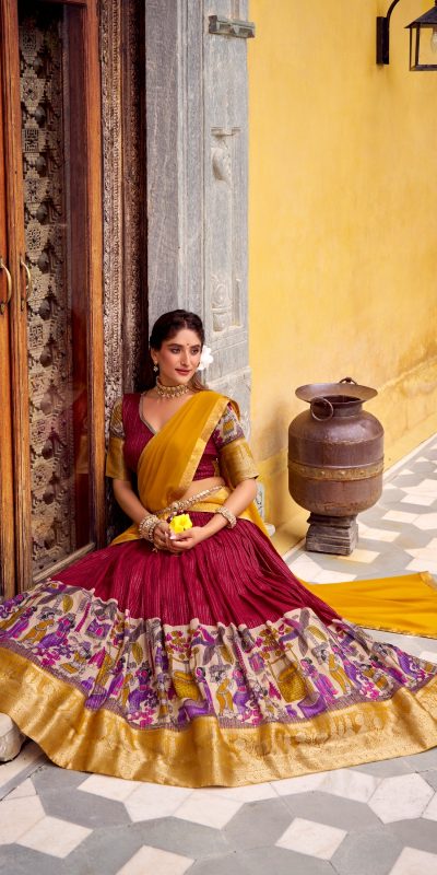 LNB 1242 Red Color Poly Chanderi Kalamkari Printed Zari Weaving Work Lehenga Choli Wedding, Party, Festive, Events Etc. Delivery 4-6 Working Days Rs 1899 | Lehenga, Bollywood Lehenga, Creative Lehenga, Designer Lehenga, Embroidered Lehenga, Party Wear Lehenga