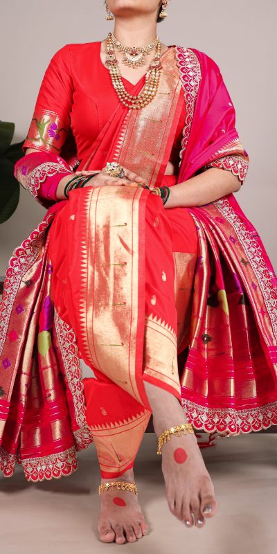 YNF 7407 Red Color Jacquard Silk Paithani Zari Weaving Work Saree Casual, Wedding, Festive, Events . Expected Delivery  4-6 Working Days @3349/- only                                                                                | Sarees, Bollywood Sarees, Creative Sarees, Designer Sarees, Embroidered Sarees, Ethnic Saree, Modern Digital sarees, Party Wear Sarees