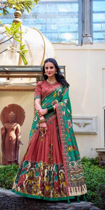 LNB 1236 Red Color Tasar Silk Kalamkari Print With Foil Work Lehenga Choli Wedding, Party, Festive, Events Etc. Delivery 4-6 Working Days Rs 2449 | Lehenga, Bollywood Lehenga, Creative Lehenga, Designer Lehenga, Embroidered Lehenga, Party Wear Lehenga