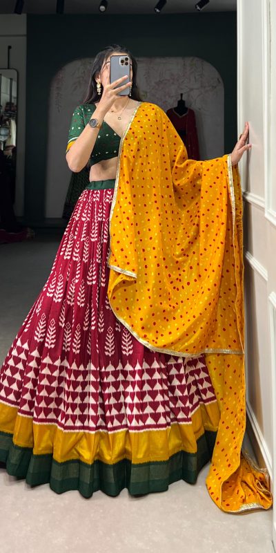 LNB 1200 Red Color Tushar Silk Print With Foil Work Lehenga Choli Wedding, Party, Festive, Events Etc. Delivery 4-6 Working Days Rs 3199 | Lehenga, Bollywood Lehenga, Creative Lehenga, Designer Lehenga, Embroidered Lehenga, Party Wear Lehenga