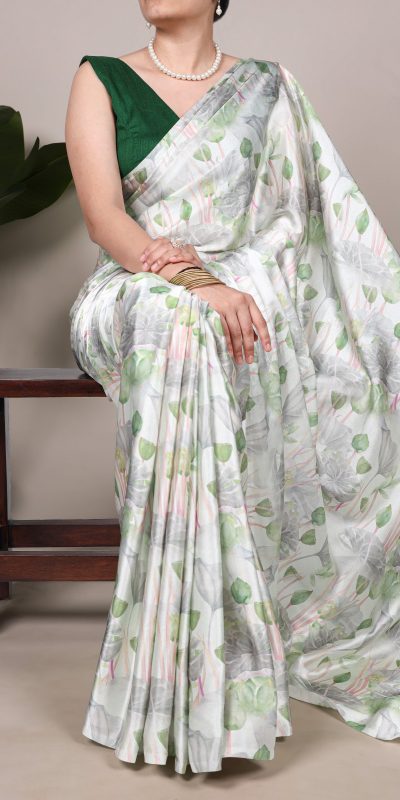 YNF 7054 Sea Green Color Satin Silk Floral Printed Saree Casual, Wedding, Festive, Events . Expected Delivery 4-6 Working Days @1549/- only | Sarees, Bollywood Sarees, Creative Sarees, Designer Sarees, Embroidered Sarees, Ethnic Saree, Modern Digital sarees, Party Wear Sarees