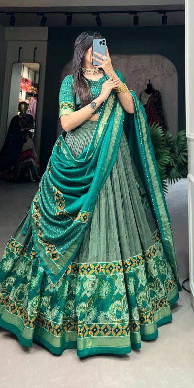 LNB 1210 Sea Green Color Tasar Silk Floral Print With Foil Print Lehenga Choli Wedding, Party, Festive, Events Etc. Delivery 4-6 Working Days Rs 2499 | Lehenga, Bollywood Lehenga, Creative Lehenga, Designer Lehenga, Embroidered Lehenga, Party Wear Lehenga