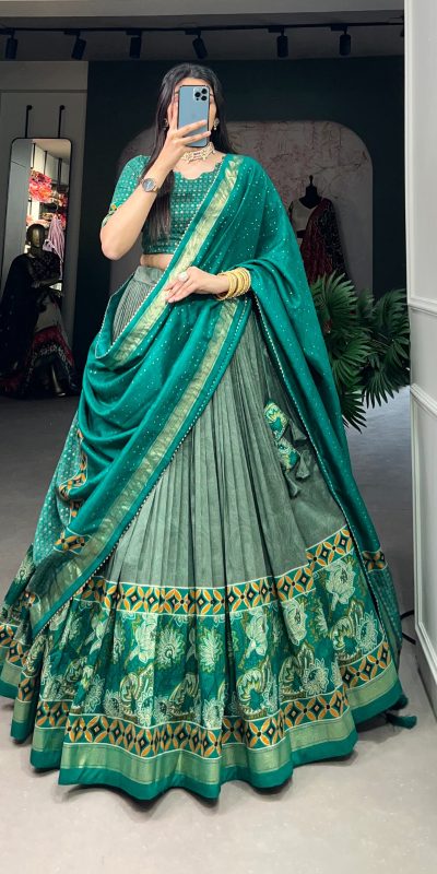 LNB 1210 Sea Green Color Tasar Silk Floral Print With Foil Print Lehenga Choli Wedding, Party, Festive, Events Etc. Delivery 4-6 Working Days Rs 2499 | Lehenga, Bollywood Lehenga, Creative Lehenga, Designer Lehenga, Embroidered Lehenga, Party Wear Lehenga