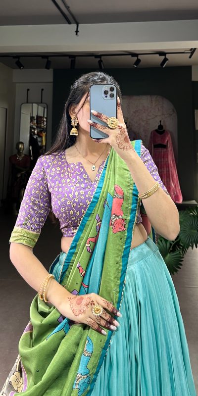 LNB 1235 Sky Blue Color Tasar Silk Kalamkari With Foil Work Lehenga Choli Wedding, Party, Festive, Events Etc. Delivery 4-6 Working Days Rs 2499 | Lehenga, Bollywood Lehenga, Creative Lehenga, Designer Lehenga, Embroidered Lehenga, Party Wear Lehenga