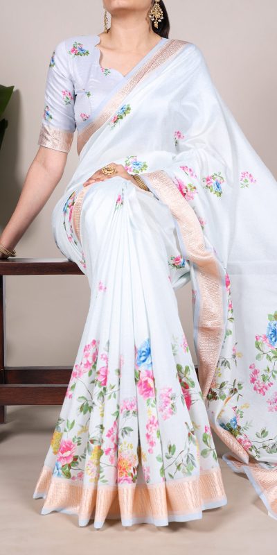 YNF 7015 Sky Blue Color Tussar Silk With Viscose Border Printed Saree Casual, Wedding, Festive, Events . Expected Delivery 4-6 Working Days @1699/- only | Sarees, Bollywood Sarees, Creative Sarees, Designer Sarees, Embroidered Sarees, Ethnic Saree, Modern Digital sarees, Party Wear Sarees