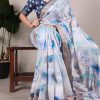 YNF 7024 Sky Blue Color Tussar Silk With Viscose Floral Printed Saree Casual, Wedding, Festive, Events . Expected Delivery  4-6 Working Days @1699/- only                                                                                | Sarees, Bollywood Sarees, Creative Sarees, Designer Sarees, Embroidered Sarees, Ethnic Saree, Modern Digital sarees, Party Wear Sarees