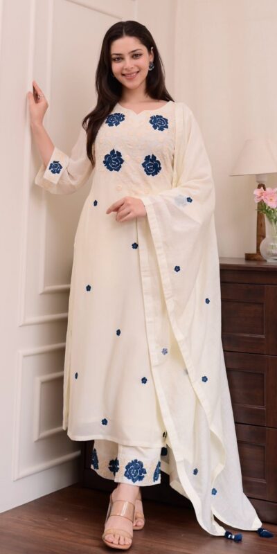 BE 382 White Color Roman Silk Embroidery Work Salwar Suit Casual, Wedding, Festive, Events . Expected Delivery 4-6 Working Days @1949/- only | Jump Suits, Tops & Bottoms, Track Suits, Salwar suit, Casual Suits, Creative suits, Designer Suits, Palazzo Suits, Party Wear Suits, Patiala Suits, Straight Suits, Trendy Wear