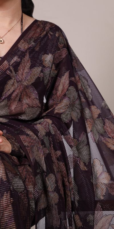 YNF 7052 Wine Color Lurex Brasso Floral Viscose Brasso Saree Casual, Wedding, Festive, Events . Expected Delivery  4-6 Working Days @1799/- only                                                                                | Sarees, Bollywood Sarees, Creative Sarees, Designer Sarees, Embroidered Sarees, Ethnic Saree, Modern Digital sarees, Party Wear Sarees