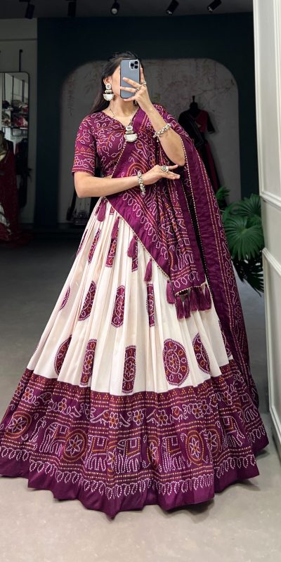 LNB 1229 Wine Color Tasar Silk Bandhej Print Lehenga Choli Wedding, Party, Festive, Events Etc. Delivery 4-6 Working Days Rs 2249 | Lehenga, Bollywood Lehenga, Creative Lehenga, Designer Lehenga, Embroidered Lehenga, Party Wear Lehenga