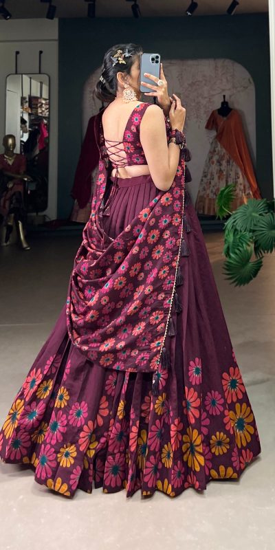 LNB 1232 Wine Color Tasar Silk Floral Print With Foil Work Lehenga Choli Wedding, Party, Festive, Events Etc. Delivery 4-6 Working Days Rs 2149 | Lehenga, Bollywood Lehenga, Creative Lehenga, Designer Lehenga, Embroidered Lehenga, Party Wear Lehenga