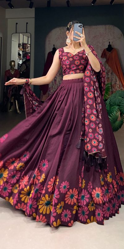 LNB 1232 Wine Color Tasar Silk Floral Print With Foil Work Lehenga Choli Wedding, Party, Festive, Events Etc. Delivery 4-6 Working Days Rs 2149 | Lehenga, Bollywood Lehenga, Creative Lehenga, Designer Lehenga, Embroidered Lehenga, Party Wear Lehenga