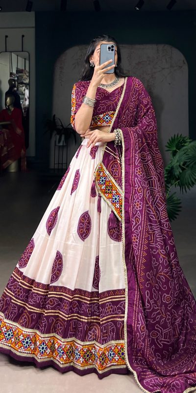 LNB 1736 Wine Color Tasar Silk Bandhej Print And Gamthi Work Lehenga Choli Wedding, Party, Festive, Events Etc. Delivery 4-6 Working Days Rs 3499 | Lehenga, Bollywood Lehenga, Creative Lehenga, Designer Lehenga, Embroidered Lehenga, Party Wear Lehenga