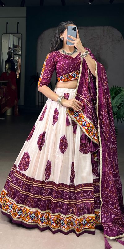 LNB 1736 Wine Color Tasar Silk Bandhej Print And Gamthi Work Lehenga Choli Wedding, Party, Festive, Events Etc. Delivery 4-6 Working Days Rs 3499 | Lehenga, Bollywood Lehenga, Creative Lehenga, Designer Lehenga, Embroidered Lehenga, Party Wear Lehenga