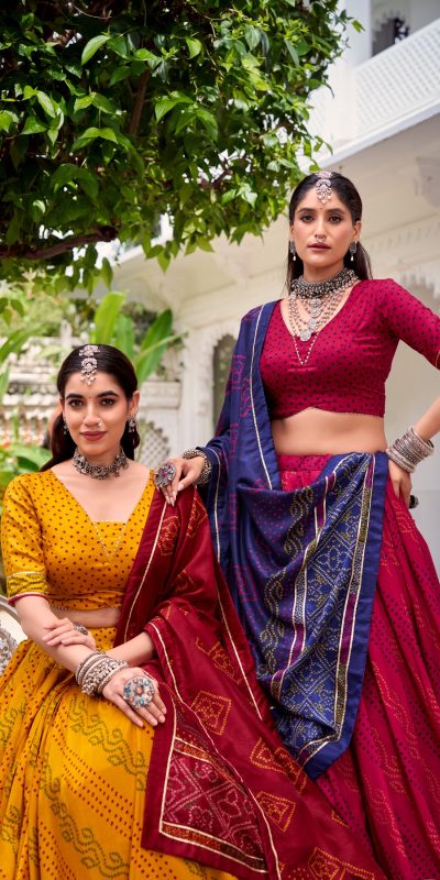 LNB 1250 Yellow Color Tasar Silk Bandhej Print With Gotta Patti Lace Lehenga Choli Festive Party Wedding, Events etc. Delivery 4-6 Working Days @2149/- | Lehenga, Bollywood Lehenga, Creative Lehenga, Designer Lehenga, Embroidered Lehenga, Party Wear Lehenga