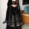 Black Crunchy Silk Lace Embroidery Work Gown