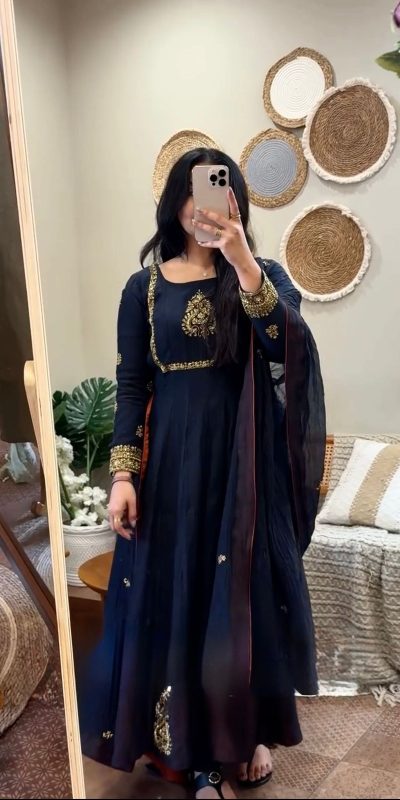 ZSR 3143 Black Heavy Fox Georgette With Embroidery Sequence Work Gown Perfect for Wedding, Party, Traditional Day, Diwali, Temple Visit At 1899 | Gowns, Bollywood Gowns, Creative Gowns, Designer Gowns, Embroidered Gowns, Party Wear Gowns