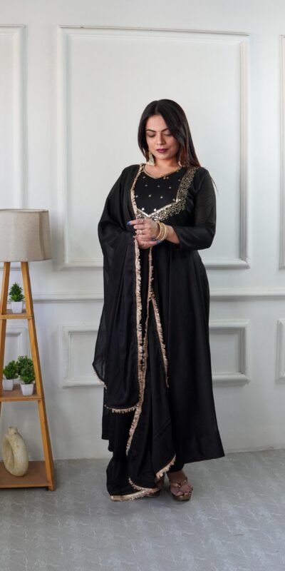 VLM 238 Black in Star Georgette. Lace Work Gown Wedding, Party, Festive, Events at ₹1999 only. Delivery 4-6 Working Days. Shop now. | Gowns, Bollywood Gowns, Creative Gowns, Designer Gowns, Embroidered Gowns, Party Wear Gowns