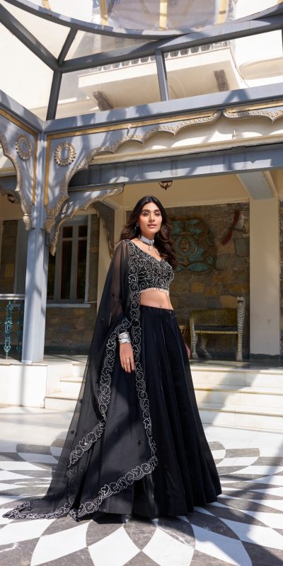 LNB 1428 Black Star Satin Embroidery Work & Sequins Work Lehenga Choli in . Now at just ₹3199. Delivery 4-6 Working Days. Shop now. | Lehenga, Bollywood Lehenga, Creative Lehenga, Designer Lehenga, Embroidered Lehenga, Party Wear Lehenga