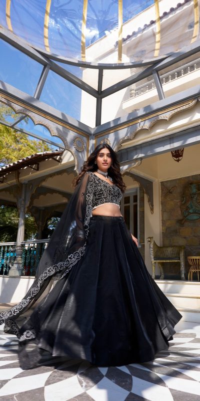 LNB 1428 Black Star Satin Embroidery Work & Sequins Work Lehenga Choli in . Now at just ₹3199. Delivery 4-6 Working Days. Shop now. | Lehenga, Bollywood Lehenga, Creative Lehenga, Designer Lehenga, Embroidered Lehenga, Party Wear Lehenga