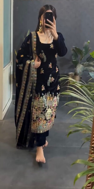 VLM 237 Black Viscose Velvet Salwar Suit Perfect for Wedding, Party, Karwa Chauth, Pooja, Ethnic Day – . Exclusive Offer ₹2449. Delivery 4-6 Working Days | Jump Suits, Salwar suit, Casual Suits, Creative suits, Designer Suits, Palazzo Suits, Party Wear Suits, Patiala Suits, Straight Suits