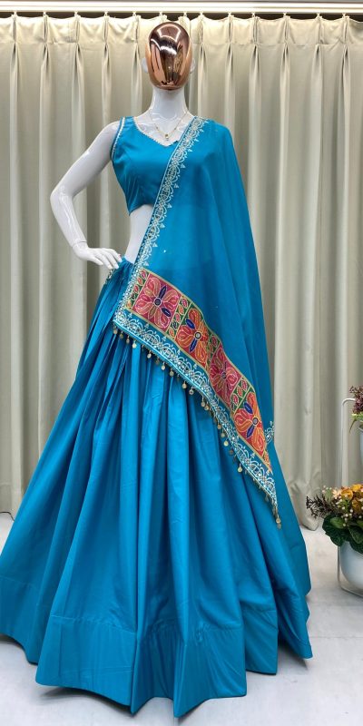 BE 393 Blue Crape Silk Lehenga Choli Perfect for Wedding, Party, Engagement, Anniversary, Traditional Day Get it for ₹1999. Delivery 4-6 Working | Lehenga, Bollywood Lehenga, Creative Lehenga, Designer Lehenga, Embroidered Lehenga, Party Wear Lehenga