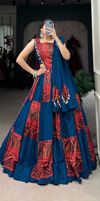 LNB 1696 Blue Pure Cotton Lehenga Choli Perfect for Wedding, Party, Pooja, Housewarming, Baisakhi Special Price ₹3499. Delivery 4-6 Working Days. | Lehenga, Bollywood Lehenga, Creative Lehenga, Designer Lehenga, Embroidered Lehenga, Party Wear Lehenga