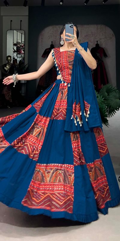 LNB 1696 Blue Pure Cotton Lehenga Choli Perfect for Wedding, Party, Pooja, Housewarming, Baisakhi Special Price ₹3499. Delivery 4-6 Working Days. | Lehenga, Bollywood Lehenga, Creative Lehenga, Designer Lehenga, Embroidered Lehenga, Party Wear Lehenga