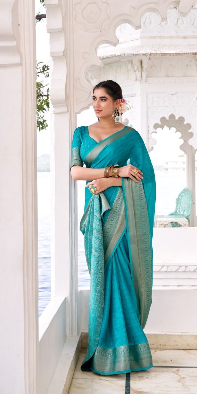 YNF 7902 Firozi Color Chinon Printed With Zari Weaving Work Saree With Zari Work. Best Price ₹1549. Delivery 4-6 Working Days. Shop now. | Sarees, Bollywood Sarees, Creative Sarees, Designer Sarees, Embroidered Sarees, Ethnic Saree, Modern Digital sarees, Party Wear Sarees