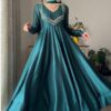 Firozi Star Georgette Embroidery Lace Work Gown