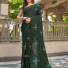 Green Natural Silk With Thread Embroidery Saree