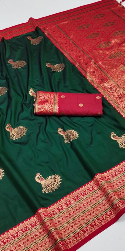 Green Soft Silk Zari Lace Work Saree