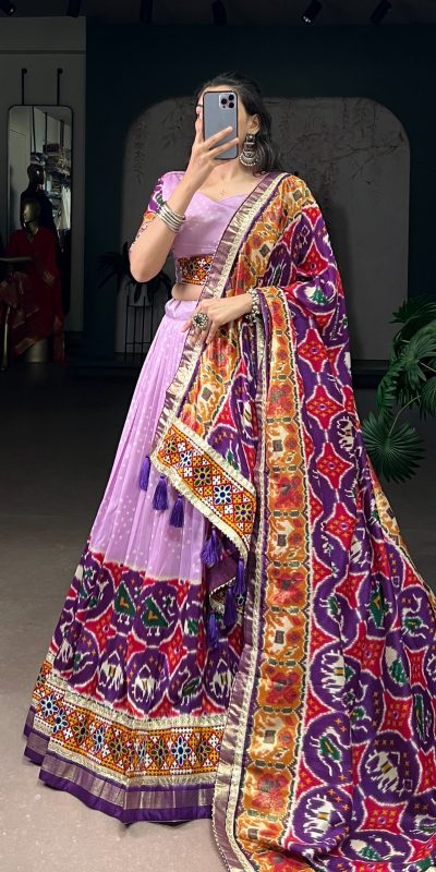 LNB 1734 Lavender Tasar Silk Gamthi Work With MirrorWork Lehenga Choli Introductory Price ₹2999. Delivery 4-6 Working Days. Shop now. | Lehenga, Bollywood Lehenga, Creative Lehenga, Designer Lehenga, Embroidered Lehenga, Party Wear Lehenga