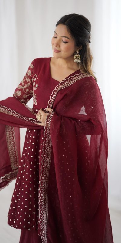 ZSR 3134 Maroon Maroon Crunchy Silk Salwar Suit Perfect for Wedding, Party, Sangeet, Anniversary, Housewarming Introductory Price ₹2399. Delivery 4-6 | Jump Suits, Salwar suit, Casual Suits, Creative suits, Designer Suits, Palazzo Suits, Party Wear Suits, Patiala Suits, Straight Suits