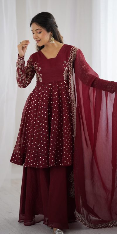 ZSR 3134 Maroon Maroon Crunchy Silk Salwar Suit Perfect for Wedding, Party, Sangeet, Anniversary, Housewarming Introductory Price ₹2399. Delivery 4-6 | Jump Suits, Salwar suit, Casual Suits, Creative suits, Designer Suits, Palazzo Suits, Party Wear Suits, Patiala Suits, Straight Suits