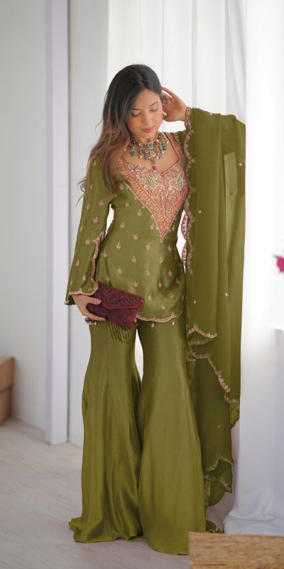 NSR 852 Mehandi Simar Silk With Embroidery Work with Full Sleeve Salwar Suit in . Now at just ₹2099. Delivery 4-6 Working Days. Shop n | Jump Suits, Salwar suit, Casual Suits, Creative suits, Designer Suits, Palazzo Suits, Party Wear Suits, Patiala Suits, Straight Suits