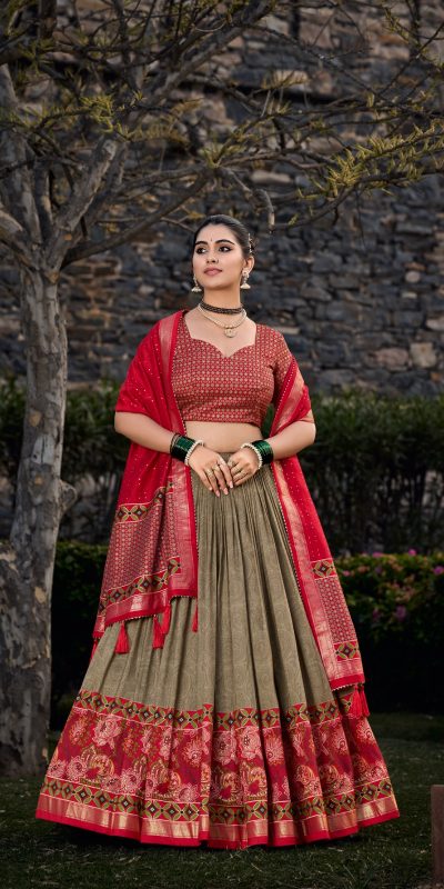 LNB 1210 Mehandi Color Tasar Silk Floral Print With Foil Print Lehenga Choli Wedding, Party, Festive, Events Etc. Delivery 4-6 Working Days Rs 2499 | Lehenga, Bollywood Lehenga, Creative Lehenga, Designer Lehenga, Embroidered Lehenga, Party Wear Lehenga