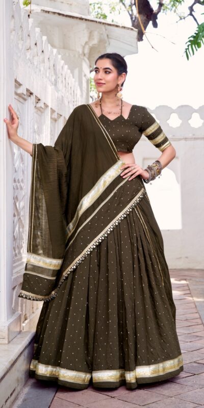 Mehendi Chanderi Lace Zari Work Lehenga Choli