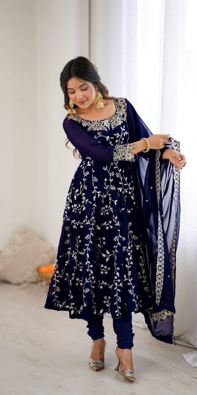 SRK 5299 Navy Blue Faux Georgette With Sequence Work Perfect for Wedding, , Lohri, Temple Visit, Ganesh Chaturthi Festive, Events, 4-6 Working Days At 2149 | Gowns, Bollywood Gowns, Creative Gowns, Designer Gowns, Embroidered Gowns, Party Wear Gowns