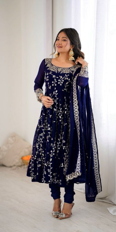 SRK 5299 Navy Blue Faux Georgette With Sequence Work Perfect for Wedding, , Lohri, Temple Visit, Ganesh Chaturthi Festive, Events, 4-6 Working Days At 2149 | Gowns, Bollywood Gowns, Creative Gowns, Designer Gowns, Embroidered Gowns, Party Wear Gowns