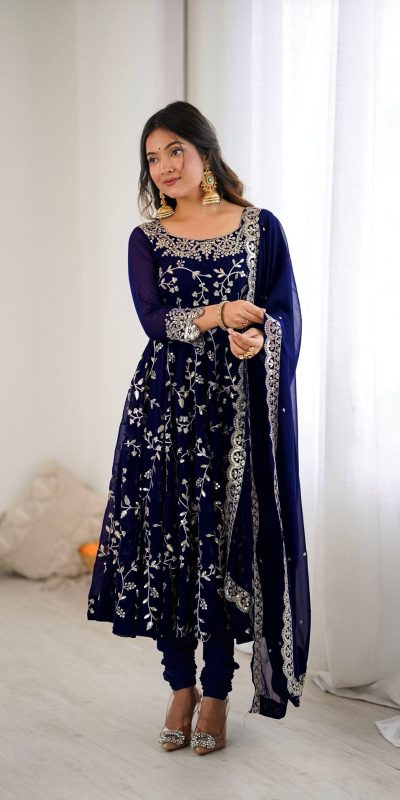 SRK 5299 Navy Blue Faux Georgette With Sequence Work Perfect for Wedding, , Lohri, Temple Visit, Ganesh Chaturthi Festive, Events, 4-6 Working Days At 2149 | Gowns, Bollywood Gowns, Creative Gowns, Designer Gowns, Embroidered Gowns, Party Wear Gowns
