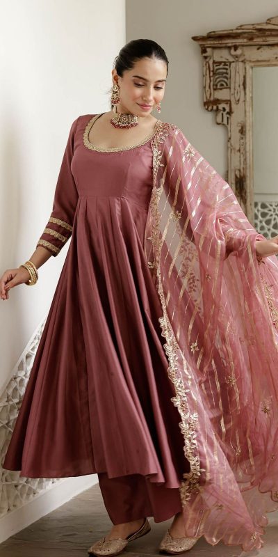 NSR 871 Onion Roman Simmer Silk With Fecny Sleeve with Lace Work & Embroidery Work Gown. Festive Deal ₹2999. Delivery 4-6 Working Days. Shop now. | Gowns, Bollywood Gowns, Creative Gowns, Designer Gowns, Embroidered Gowns, Party Wear Gowns