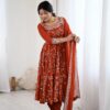 Orange Faux Georgette With Embroidery Gown