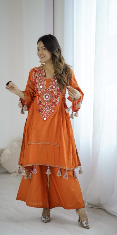 SRK 5286 Orange in Khadi Cotton Mirror Work & Embroidery Work Salwar Suit . Now at just ₹2099. Delivery 4-6 Working Days. Shop now. | Jump Suits, Salwar suit, Casual Suits, Creative suits, Designer Suits, Palazzo Suits, Party Wear Suits, Patiala Suits, Straight Suits