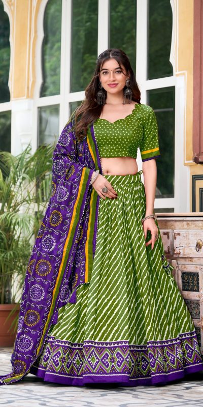 LNB 1224 Parrot Green Tasar Silk Lehenga Choli With Bandhej Print & Patola Print. Now at just ₹2449. Delivery 4-6 Working Days. Shop now. | Lehenga, Bollywood Lehenga, Creative Lehenga, Designer Lehenga, Embroidered Lehenga, Party Wear Lehenga
